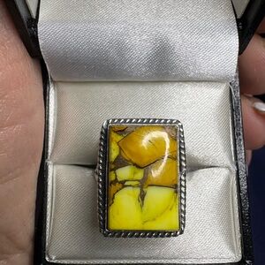 Ring Honey Rose Dahlia Turquoise 925 Sterling Silver Split Band Yellow Hues